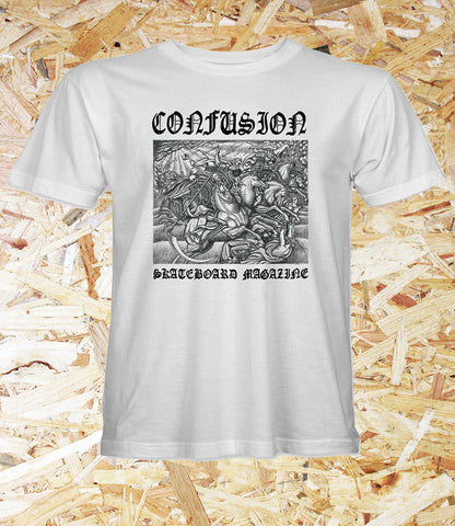 Confusion Magazine, Four Horsemen, T-Shirt, White, Level Skateboards, Brighton, Local Skate Shop, Independent, Skater owned and run, south coast, Level Skate Park.