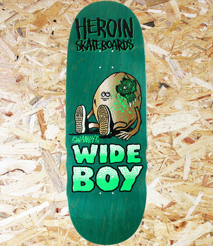 Heroin Skateboards, Swampy, ‘Wide Boy’, Deck, 10.75″, Green, Level Skateboards, Brighton, Local Skate Shop, Independent, Skater owned and run, south coast, Level Skate Park.